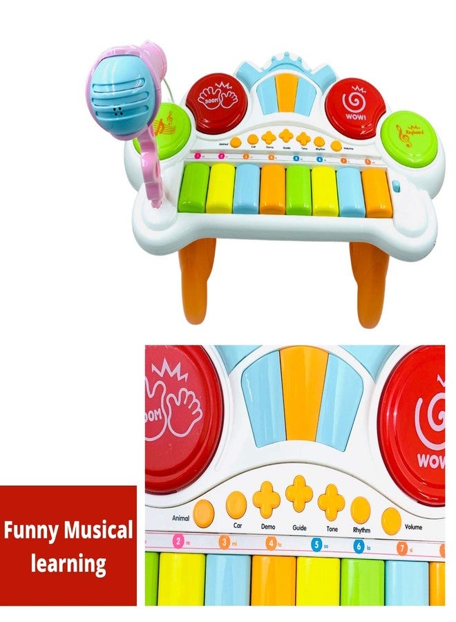 VikriDA 2 in 1 Kids Drum Set and Piano Toys for Kids with AUX Capability, Musical Instruments Playset Flash Light Toy with Adjustable Microphone - Image 4